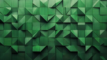 Green geometric textured wall composed of many small blocks