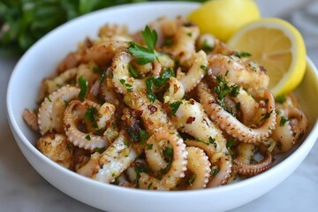 Delicious Garlic Herb Roasted Baby Octopus Lemon