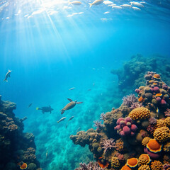 Obraz premium Pristine Plastic-Free Ocean with Vibrant Marine Life and Coral Reefs