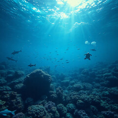 Fototapeta premium Pristine Plastic-Free Ocean with Vibrant Marine Life and Coral Reefs