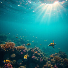 Obraz premium Pristine Plastic-Free Ocean with Vibrant Marine Life and Coral Reefs