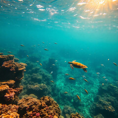 Fototapeta premium Pristine Plastic-Free Ocean with Vibrant Marine Life and Coral Reefs