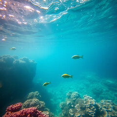 Fototapeta premium Pristine Plastic-Free Ocean with Vibrant Marine Life and Coral Reefs