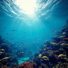 Pristine Plastic-Free Ocean with Vibrant Marine Life and Coral Reefs