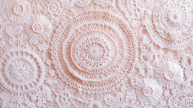 Light blush pink wallpaper with a delicate lace pattern, providing plenty of negative space for creative design or text.