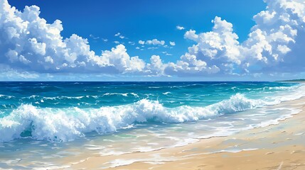 Obraz premium Sunny beach waves, ocean view