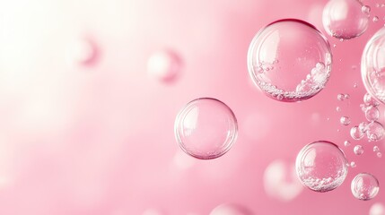 Soft pink bubbles floating gracefully in the air, with an empty backdrop, ideal for creative use and text placement.