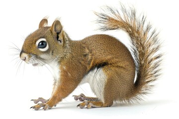 American Red Squirrel in Natural Pose Isolated on White Background, Photo Realistic