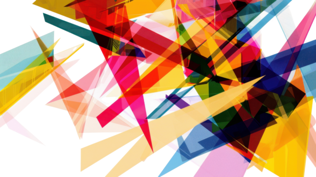 Colorful abstract shapes overlapping on transparent background