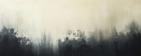 A captivating painting showcasing a black and white landscape, featuring intricate trees and a dramatic sky.