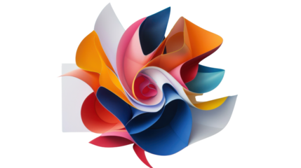 Colorful paper strips creating abstract flower shape on transparent background