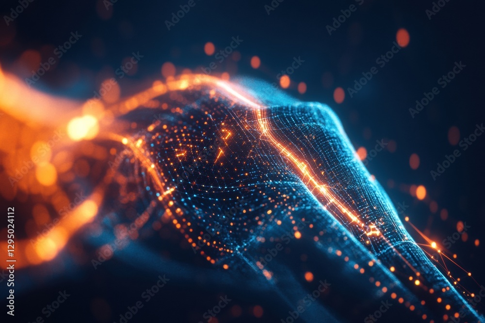 Aufkleber Glowing handshake representing abstract business connections through digital lines and vibrant colors in a futuristic setting. Generative AI