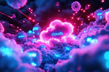 Cloud computing technology connecting data through futuristic networks