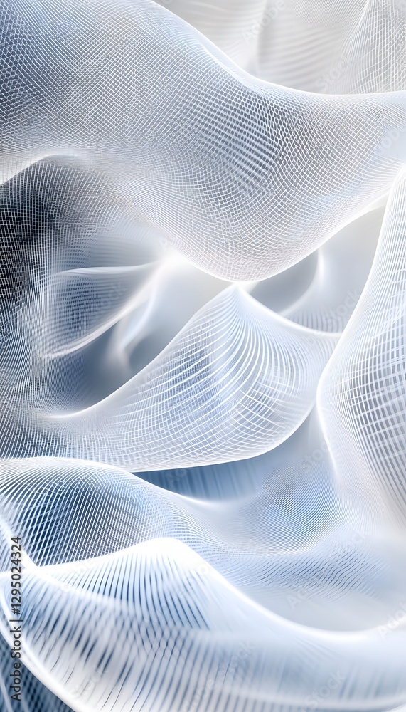 Poster abstract white wireframe waves creating a soft and flowing pattern