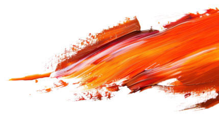 Orange paint brush stroke on transparent background