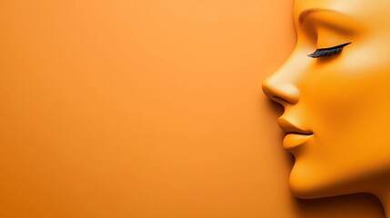 Serene Golden Female Profile Against Vibrant Orange Background: A Study in Minimalist Beauty and Artistic Expression