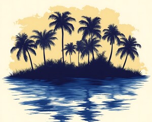 Tropical island sunset, calm ocean