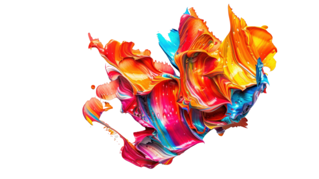 Colorful acrylic paint splashing and mixing together on transparent background