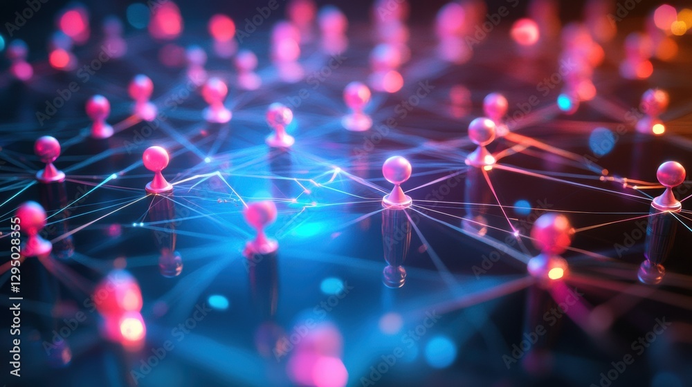 Aufkleber colorful 3d avatars connected by glowing network lines illustrate digital social media interaction. 