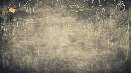 Textured Blackboard Surface with Scribbles and Eraser in View