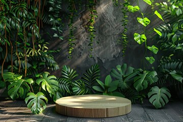 High Definition Picture of Nature Leaves Decorated Product Display Podium