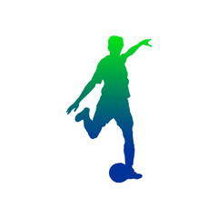 Silhouette soccer player kicking the ball