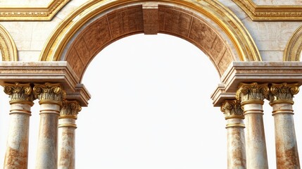 Naklejka premium Elegant marble archway, gold accents, isolated, design element