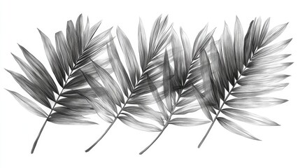 Obraz premium A collection of elegant palm leaves arranged in a decorative pattern on a light background