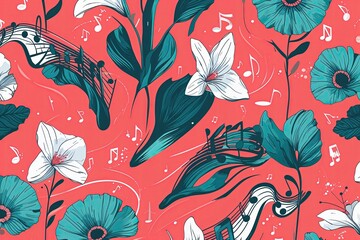 Coral and Teal Musical Harmony Illustration Design for Visual Art Enthusiasts