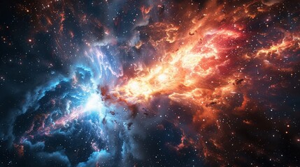 Fototapeta premium Stunning Cosmic Collision Blue and Orange Nebula