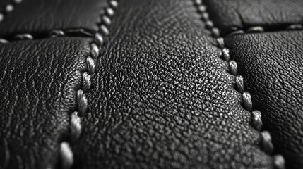 Close-up view of textured black leather with detailed stitching showcasing craftsmanship