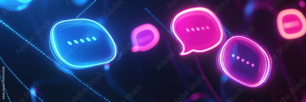Fototapete glowing social media chat interface with floating message bubbles and vibrant notifications at night
