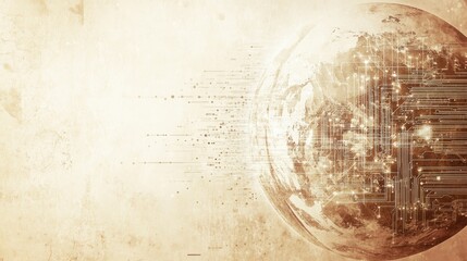 Obraz premium Futuristic Earth Design with Data Lines and Vintage Textures