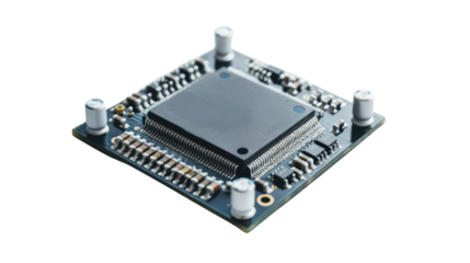 Modern microchip showing advanced semiconductor technology on transparent background