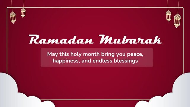 Animation of Happy Ramadhan Kareem greetings. Arabic calligraphy, lantern and mosque silhouette. Welcome Ramadan. Ramadan Mubarak. Marhaban ya Ramadhan