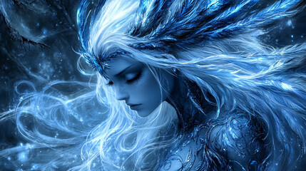 A stunning, enchanting fairy with iridescent wings, standing in a moonlit garden. Her chest is open, revealing magical energy, creating a mystical, modern atmosphere filled with beauty and wonder.

