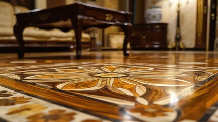Elegant Wooden Inlay Pattern with Contrasting Wood Tones