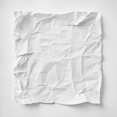 A crumpled, wrinkled white paper rests on a smooth white surface, blending seamlessly into the white background.