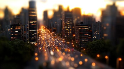 Busy urban cityscape with heavy traffic and vibrant buildings under a clear blue sky