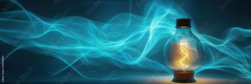 Aufkleber glowing gas lamp illuminates swirling blue smoke in a darkened space creating an enchanting atmosphe