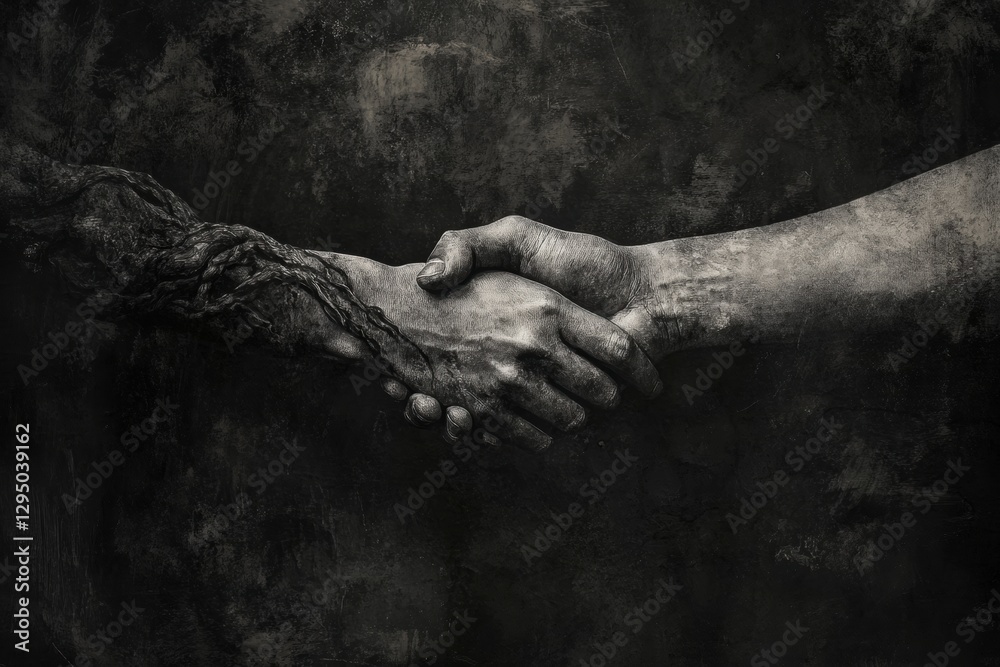 Aufkleber Grunge style handshake blending of human and abstract elements creates a powerful contrast and evokes a sense of unity. Generative AI