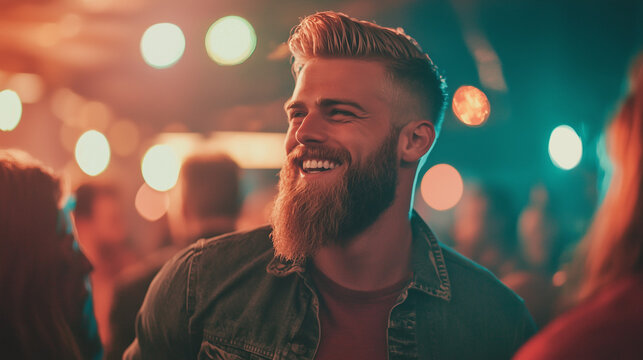 man smiling at night party - Powered by Adobe