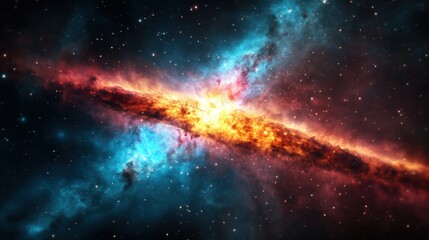 Obraz premium Bright galaxy with a luminous star at the center against a dark cosmic background