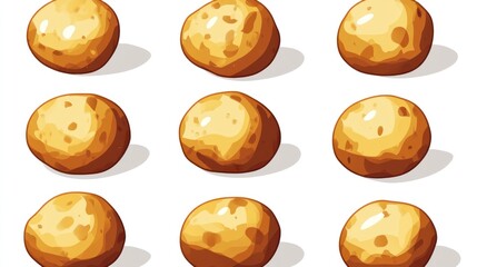 Fototapeta premium Nine potatoes, close-up, white background, food texture