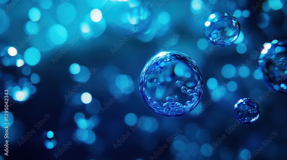 Poster glowing gas bubbles create a mesmerizing underwater spectacle in deep blue waters. generative ai
