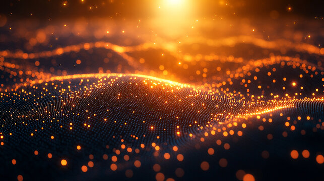 Abstract big data visualization in cyberspace with digital circles and random web fragments, representing information particles in a neural network for a futuristic modern theme