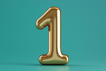 Isolated gold number one with a shiny metallic finish