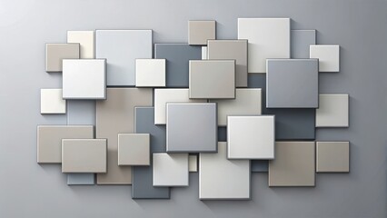 Abstract Grey and Beige Square Pattern Background Design Featuring Overlapping Geometric Shapes with Subtle Shadowing Effects