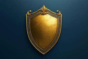 3D-rendered golden shield with embossed details, isolated solid color background