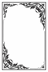 Elegant Ornate Rectangular Frame with Vintage Floral Swirls in Black and White &ndash; Classic Decorative Border Design